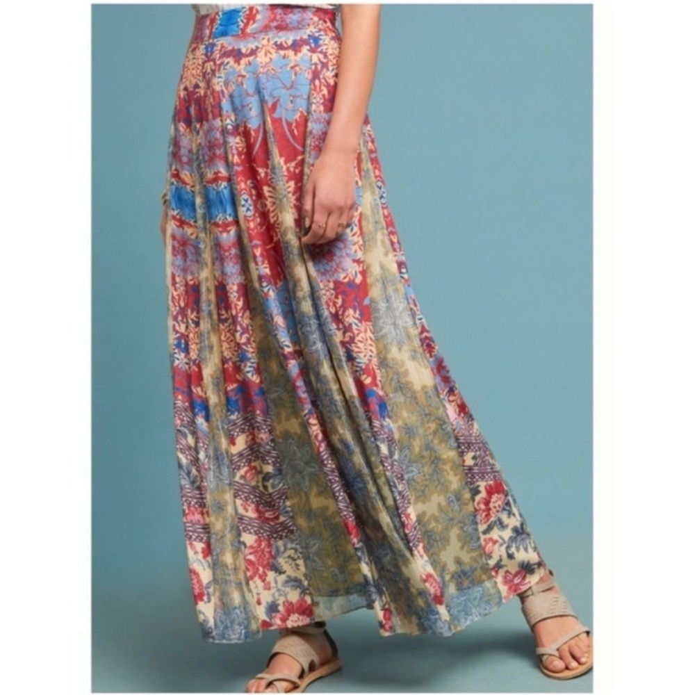 Anthropologie Hemant & Nandita Colorful Long Maxi Skirt Lined Size Medium - Picture 2 of 12